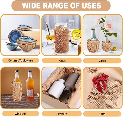Honeycomb Packing Paper 12" x 230' (70m) with Fragile Stickers, Plastic-Free Recyclable Kraft Cushioning Wrap, Bubble Wrap Alternative for Shipping Moving and Fragile Item Packaging in Saudi Arabia