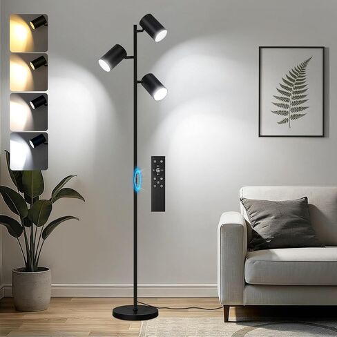 4000LM LED Tree Floor Lamp, 36W Super Bright Reading Lamp with Remote, Dimmable Tall Standing Light with 3 Rotatable Heads & 6 Color Temperatures, Modern Floor Lamps for Living Room Bedroom Office in Kuwait
