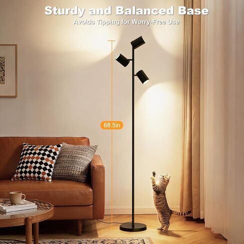 4000LM LED Tree Floor Lamp, 36W Super Bright Reading Lamp with Remote, Dimmable Tall Standing Light with 3 Rotatable Heads & 6 Color Temperatures, Modern Floor Lamps for Living Room Bedroom Office in Kuwait