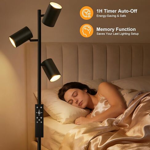 4000LM LED Tree Floor Lamp, 36W Super Bright Reading Lamp with Remote, Dimmable Tall Standing Light with 3 Rotatable Heads & 6 Color Temperatures, Modern Floor Lamps for Living Room Bedroom Office in Kuwait