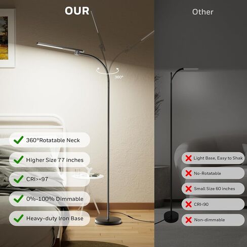 Honeywell LED Floor Lamp for Reading, CRI97 Full Spectrum Gooseneck Floor Lamp, Eye-Caring Dimmable Standing Task Light, 3 Color Temperatures, 77.5" Tall for Living Room, Bedroom, Office in Kuwait