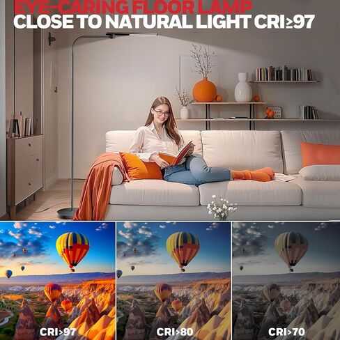 Honeywell LED Floor Lamp for Reading, CRI97 Full Spectrum Gooseneck Floor Lamp, Eye-Caring Dimmable Standing Task Light, 3 Color Temperatures, 77.5" Tall for Living Room, Bedroom, Office in Kuwait