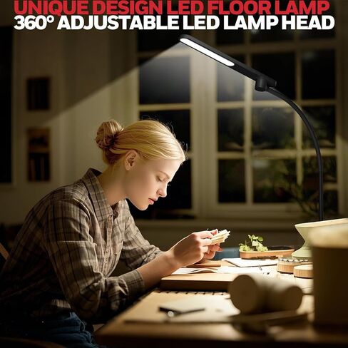 Honeywell LED Floor Lamp for Reading, CRI97 Full Spectrum Gooseneck Floor Lamp, Eye-Caring Dimmable Standing Task Light, 3 Color Temperatures, 77.5" Tall for Living Room, Bedroom, Office in Kuwait