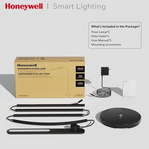 Honeywell LED Floor Lamp for Reading, CRI97 Full Spectrum Gooseneck Floor Lamp, Eye-Caring Dimmable Standing Task Light, 3 Color Temperatures, 77.5" Tall for Living Room, Bedroom, Office in Kuwait