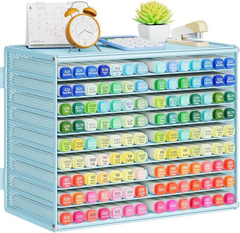 Marbrasse Mesh Marker Organizer, Metal Desktop Storage Rack for 126 Markers, Pens, Pencils, 9 Tier Marker Holder for Office Classroom & Home Art Supplies(Black) in Kuwait
