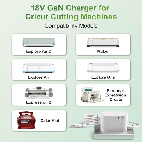 سلك طاقة 18 فولت GaN لـ Cricut Explore Air 2، Expression 2، Maker، Explore Air، Explore One، Original؛ شاحن بديل لإنشاء Cricut، مزود طاقة تيار متردد بتيار متردد لـ Cricut Cake Mini (أبيض) in Kuwait