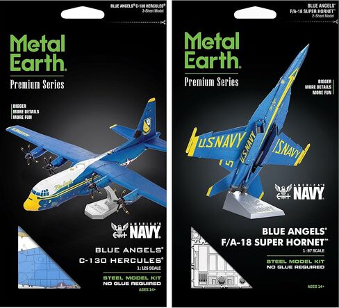 Fascinations Metal Earth Premium Series 3D Metal Models Bundle Set of 2 Kits - Blue Angels C-130 Hercules Fat Albert and F/A-18 Super Hornet in Kuwait
