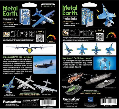 Fascinations Metal Earth Premium Series 3D Metal Models Bundle Set of 2 Kits - Blue Angels C-130 Hercules Fat Albert and F/A-18 Super Hornet in Kuwait
