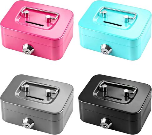 4 Pieces Money Box Cash Box with Lock and Slot Steel Organizer Piggy Bank Metal Coin Bank Gifts for Christmas New Year, Without Money Tray(Black, Green, Gray, Pink) in Saudi Arabia