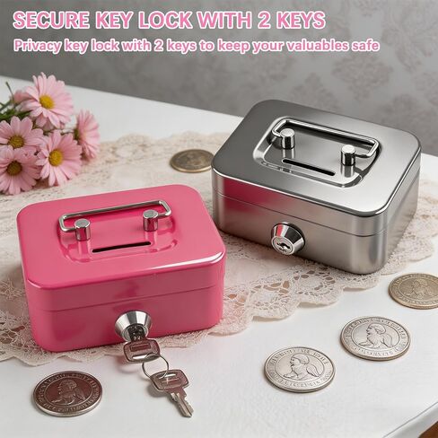 4 Pieces Money Box Cash Box with Lock and Slot Steel Organizer Piggy Bank Metal Coin Bank Gifts for Christmas New Year, Without Money Tray(Black, Green, Gray, Pink) in Saudi Arabia