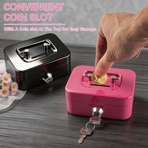 4 Pieces Money Box Cash Box with Lock and Slot Steel Organizer Piggy Bank Metal Coin Bank Gifts for Christmas New Year, Without Money Tray(Black, Green, Gray, Pink) in Saudi Arabia