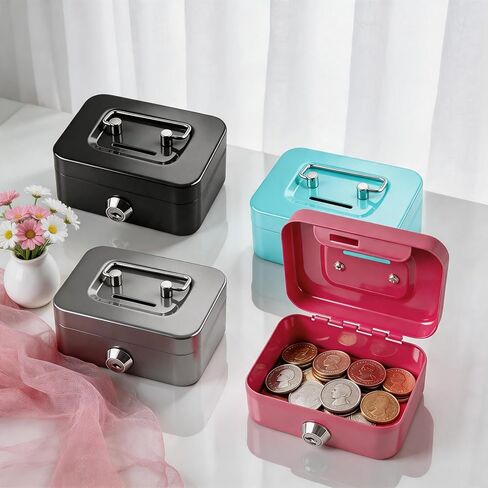 4 Pieces Money Box Cash Box with Lock and Slot Steel Organizer Piggy Bank Metal Coin Bank Gifts for Christmas New Year, Without Money Tray(Black, Green, Gray, Pink) in Saudi Arabia