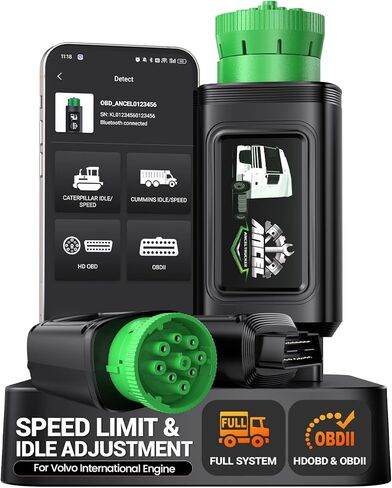 ANCEL HD210 Heavy Duty Truck Scanner, Speed Limit and Idle Adjust for Volvo & International Maxxforce Engines, Diesel Truck Scanner, All-System HDOBD/OBD2 Scan Tool, Bluetooth Lifetime Updates in Kuwait
