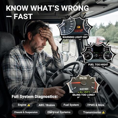ANCEL HD210 Heavy Duty Truck Scanner, Speed Limit and Idle Adjust for Volvo & International Maxxforce Engines, Diesel Truck Scanner, All-System HDOBD/OBD2 Scan Tool, Bluetooth Lifetime Updates in Kuwait
