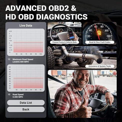 ANCEL HD210 Heavy Duty Truck Scanner, Speed Limit and Idle Adjust for Volvo & International Maxxforce Engines, Diesel Truck Scanner, All-System HDOBD/OBD2 Scan Tool, Bluetooth Lifetime Updates in Kuwait