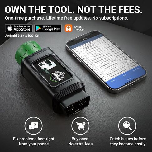 ANCEL HD210 Heavy Duty Truck Scanner, Speed Limit and Idle Adjust for Volvo & International Maxxforce Engines, Diesel Truck Scanner, All-System HDOBD/OBD2 Scan Tool, Bluetooth Lifetime Updates in Kuwait