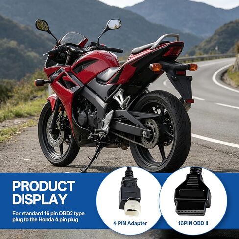 OBD2 to 4 Pin Diagnostic Cable Adapter Compatible with Honda Motorcycle ATV, Fits for K-Line Models, Not CAN Models, for Standard 16 Pin OBD2 Type Plug to the Honda 4 Pin Plug in Saudi Arabia
