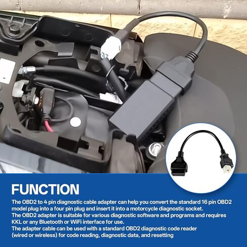 OBD2 to 4 Pin Diagnostic Cable Adapter Compatible with Honda Motorcycle ATV, Fits for K-Line Models, Not CAN Models, for Standard 16 Pin OBD2 Type Plug to the Honda 4 Pin Plug in Saudi Arabia
