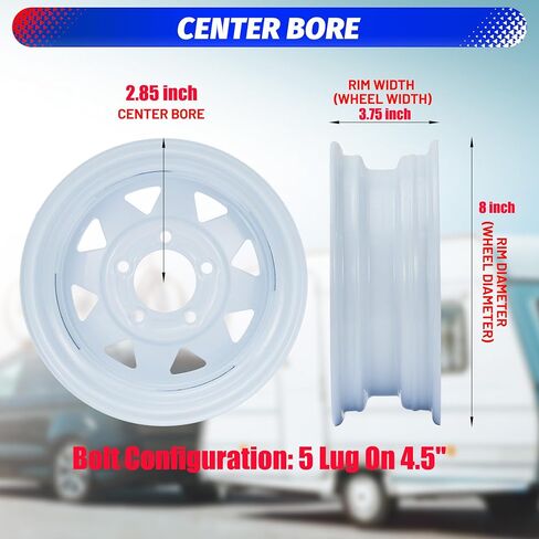 Garvee 2 Pack 4.80-8 4.80x8 480-8 إطارات مقطورة مع حواف 8 بوصة، 5 عروة على 4.5 بوصة، تجويف مركزي 2.85 بوصة، إطار مقطورة متعدد الوظائف، إطار مقطورة ومجموعة حافة in Kuwait