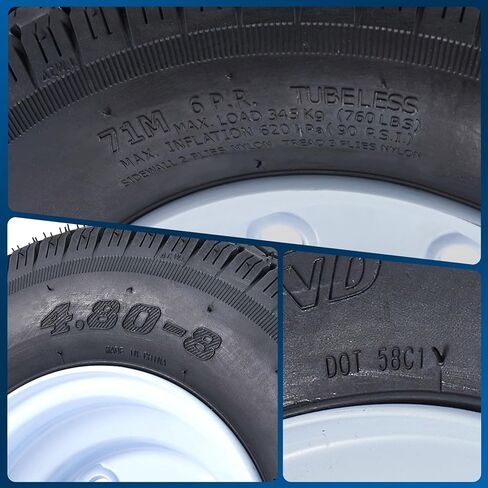 Garvee 2 Pack 4.80-8 4.80x8 480-8 إطارات مقطورة مع حواف 8 بوصة، 5 عروة على 4.5 بوصة، تجويف مركزي 2.85 بوصة، إطار مقطورة متعدد الوظائف، إطار مقطورة ومجموعة حافة in Kuwait