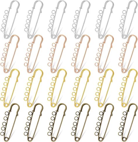 24 Pcs Large Safety Pins, Safety Pin Brooch Kilt Pins Heavy Duty Metal Blanket Pin with 5 Holes for Brooch Making DIY Jewelry Crafts Sweater Scarf Clothes Decoration Accessories (4 Colors) in Kuwait