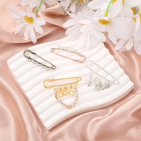 24 Pcs Large Safety Pins, Safety Pin Brooch Kilt Pins Heavy Duty Metal Blanket Pin with 5 Holes for Brooch Making DIY Jewelry Crafts Sweater Scarf Clothes Decoration Accessories (4 Colors) in Kuwait