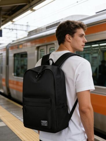 Lightweight Casual Laptop Backpack, Small Daypack Cute Unisex Bookbag for College Work Travel, Black in Kuwait