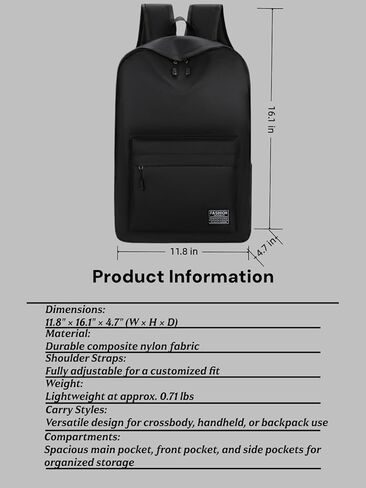 Lightweight Casual Laptop Backpack, Small Daypack Cute Unisex Bookbag for College Work Travel, Black in Kuwait