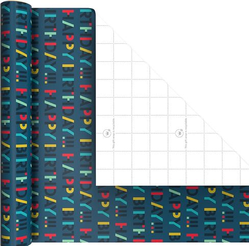 Hallmark Birthday Wrapping Paper Mini Rolls, 3-Pack (Navy Blue and Teal Stripes, Orange and Yellow Mod Circles) for Graduations, Father's Day, Easter, Any Occasion - 60 Sq. Ft. Total in Kuwait