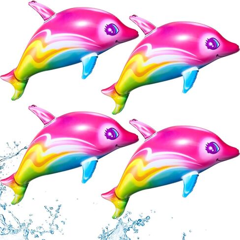 Zhanmai Dolphin Rainbow Inflatable Pool Toy 36 Inch summer Colorful Pink Poolside Aquatic Themed Decor Inflate Pool Beach Birthday Party Decoration(4 Pieces) in Kuwait