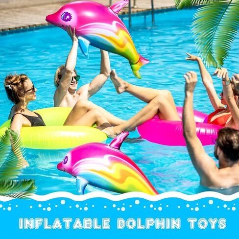 Zhanmai Dolphin Rainbow Inflatable Pool Toy 36 Inch summer Colorful Pink Poolside Aquatic Themed Decor Inflate Pool Beach Birthday Party Decoration(4 Pieces) in Kuwait