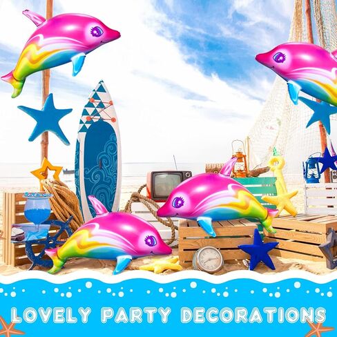 Zhanmai Dolphin Rainbow Inflatable Pool Toy 36 Inch summer Colorful Pink Poolside Aquatic Themed Decor Inflate Pool Beach Birthday Party Decoration(4 Pieces) in Kuwait