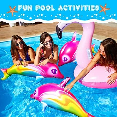 Zhanmai Dolphin Rainbow Inflatable Pool Toy 36 Inch summer Colorful Pink Poolside Aquatic Themed Decor Inflate Pool Beach Birthday Party Decoration(4 Pieces) in Kuwait