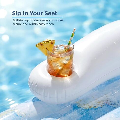 2-Pack Inflatable Pool Float Loungers for Adults, Floating Chairs for Inside Pool with Back Support and Cup Holders (Marble Blue) in Kuwait