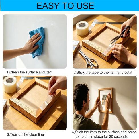 Heavy Duty Nano Double Sided Tape, 2 Rolls 240 Inches Total – Removable, Waterproof Wall Mounting Adhesive in Saudi Arabia