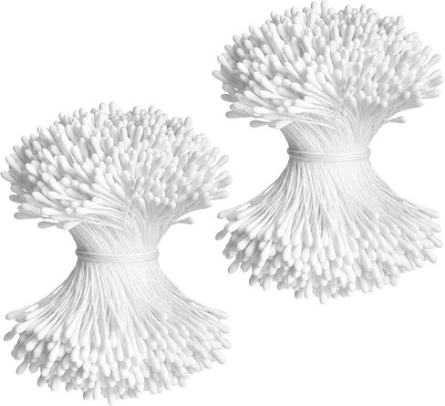 1200Pcs White Pearl Double Heads Flower Stamens, 2 mm Flower Stamens for Flower Making, Handmade Artificial Floral Pistil for Crafts Wedding Bouquet Scrapbook Decoration in Saudi Arabia