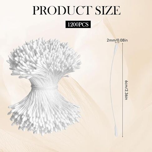 1200Pcs White Pearl Double Heads Flower Stamens, 2 mm Flower Stamens for Flower Making, Handmade Artificial Floral Pistil for Crafts Wedding Bouquet Scrapbook Decoration in Saudi Arabia