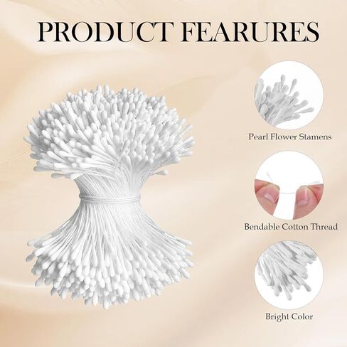 1200Pcs White Pearl Double Heads Flower Stamens, 2 mm Flower Stamens for Flower Making, Handmade Artificial Floral Pistil for Crafts Wedding Bouquet Scrapbook Decoration in Saudi Arabia