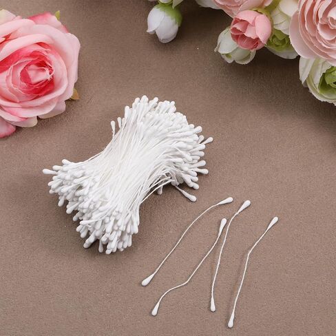 1200Pcs White Pearl Double Heads Flower Stamens, 2 mm Flower Stamens for Flower Making, Handmade Artificial Floral Pistil for Crafts Wedding Bouquet Scrapbook Decoration in Saudi Arabia