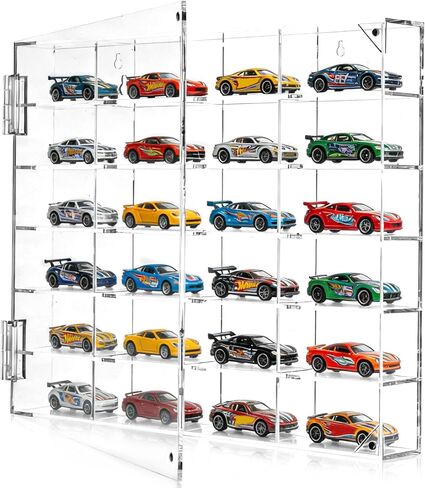 Acrylic Display Case for Hot Wheels 1/64 Scale, 24 Slots Toy Car Display Organizer Wall Mount or Desktop Diecast Model Car Showcase for Matchbox Storage Clear Collectible Model Storage in Kuwait