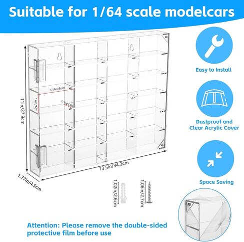 Acrylic Display Case for Hot Wheels 1/64 Scale, 24 Slots Toy Car Display Organizer Wall Mount or Desktop Diecast Model Car Showcase for Matchbox Storage Clear Collectible Model Storage in Kuwait