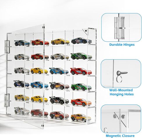Acrylic Display Case for Hot Wheels 1/64 Scale, 24 Slots Toy Car Display Organizer Wall Mount or Desktop Diecast Model Car Showcase for Matchbox Storage Clear Collectible Model Storage in Kuwait