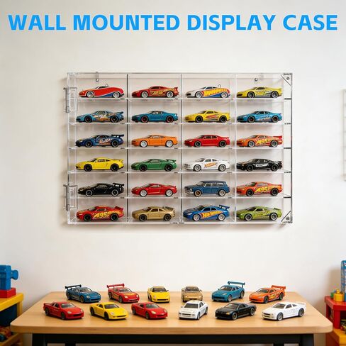 Acrylic Display Case for Hot Wheels 1/64 Scale, 24 Slots Toy Car Display Organizer Wall Mount or Desktop Diecast Model Car Showcase for Matchbox Storage Clear Collectible Model Storage in Kuwait