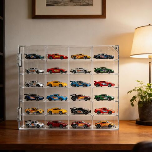 Acrylic Display Case for Hot Wheels 1/64 Scale, 24 Slots Toy Car Display Organizer Wall Mount or Desktop Diecast Model Car Showcase for Matchbox Storage Clear Collectible Model Storage in Kuwait