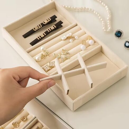 4Pcs Jewelry Organizers,Featuring a Multi-Section Display Board Suitable for Rings,Earrings, Bracelets,Necklaces, Brooches,Watches, Beige in Kuwait