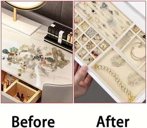 4Pcs Jewelry Organizers,Featuring a Multi-Section Display Board Suitable for Rings,Earrings, Bracelets,Necklaces, Brooches,Watches, Beige in Kuwait