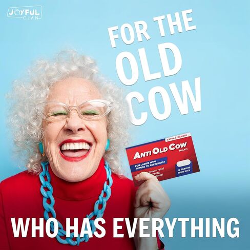 Anti Old Cow Funny Birthday Gifts for Women - 60th, 50th, 40th, 30th for her, Bday Present for Elderly Woman, Retirement Gag Gifts for Mother’s Day, Mom, Wife, Sister, Grandma, Female Friend Joke in Saudi Arabia
