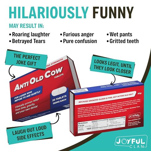 Anti Old Cow Funny Birthday Gifts for Women - 60th, 50th, 40th, 30th for her, Bday Present for Elderly Woman, Retirement Gag Gifts for Mother’s Day, Mom, Wife, Sister, Grandma, Female Friend Joke in Saudi Arabia