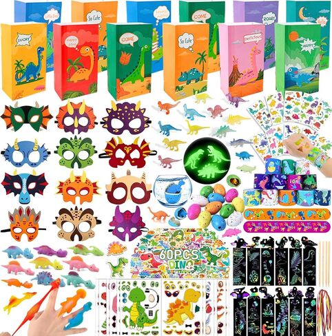 204Pcs Dinosaur Party Favors Bulk for 12 Kids, Dino Goodie Bags Stuffers Include 10 Styles Stuff for Dinosaur Birthday Decorations Supplies, Return Gifts,Goody Bags Filler,Pinata Fillers in Saudi Arabia