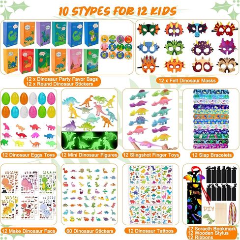 204Pcs Dinosaur Party Favors Bulk for 12 Kids, Dino Goodie Bags Stuffers Include 10 Styles Stuff for Dinosaur Birthday Decorations Supplies, Return Gifts,Goody Bags Filler,Pinata Fillers in Saudi Arabia